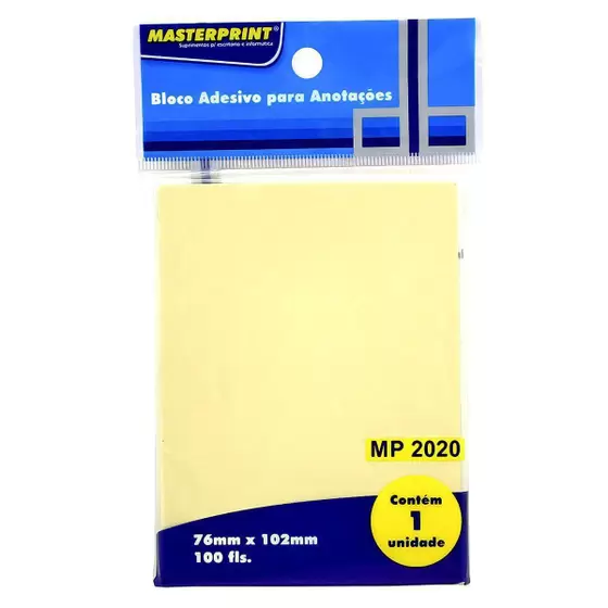 Bloco adesivo anotações amarelo 76MMX102MM Masterprint 100 folhas