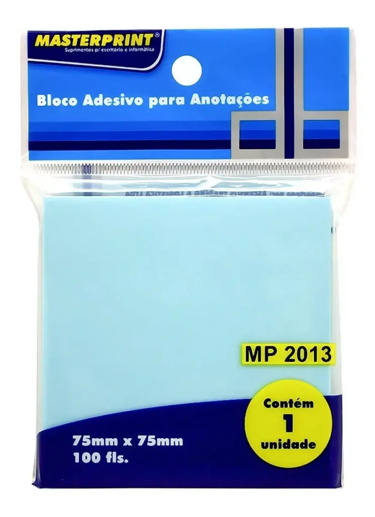 Bloco adesivo anotações azul 75MMX75MM Masterprint 100 folhas