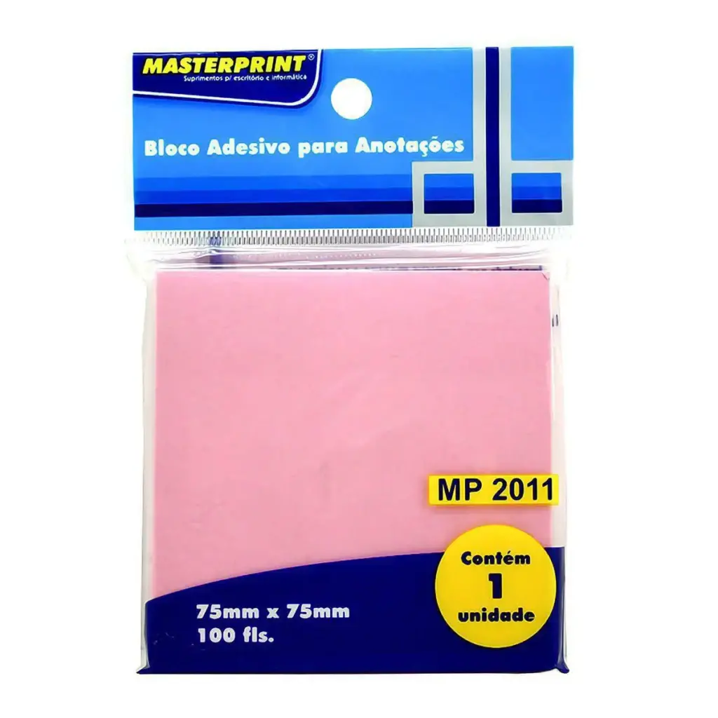 Bloco adesivo anotações rosa 75MMX75MM Masterprint 100 folhas