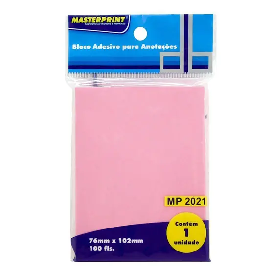 Bloco adesivo anotações rosa 76MMX102MM Masterprint 100 folhas