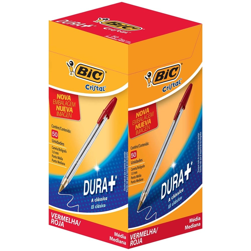 Caneta esferográfica BIC cristal dura+ 1.0 mm vermelha 50 unidades