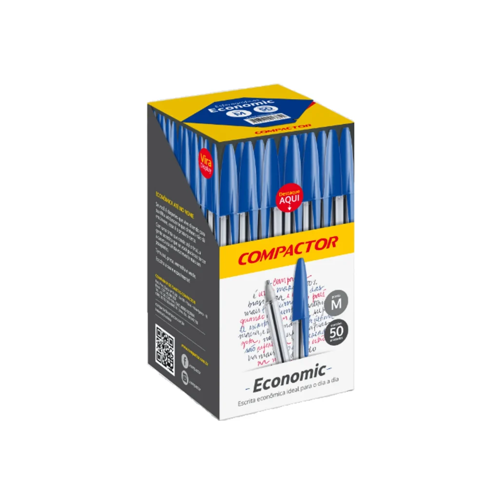 Caneta esferográfica economic 1.0MM azul Compactor - 1 caixa com 50 unidades