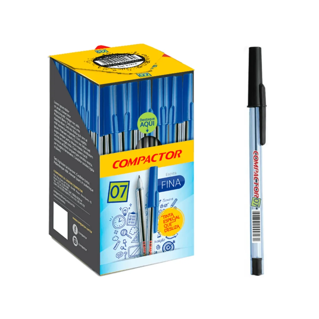 Caneta esferográfica 0.7mm preto Compactor - 1 caixa com 50 Unidades-3549