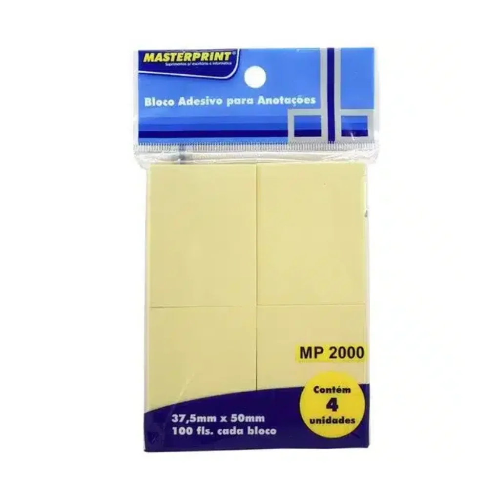 Bloco adesivo anotações amarelo 37,5MMX50MM Masterprint 4x100 folhas