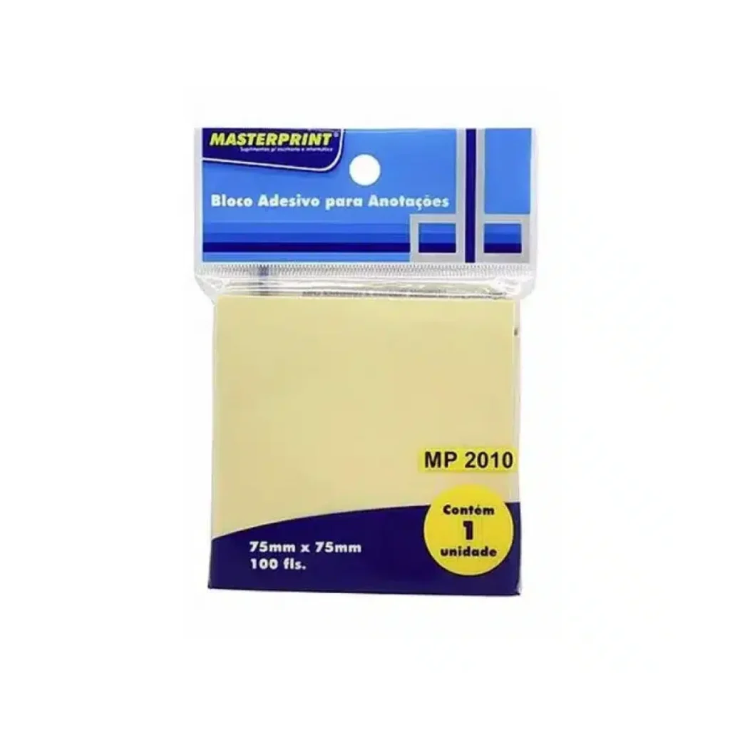 Bloco adesivo anotações amarelo 75MMX75MM Masterprint 100 folhas
