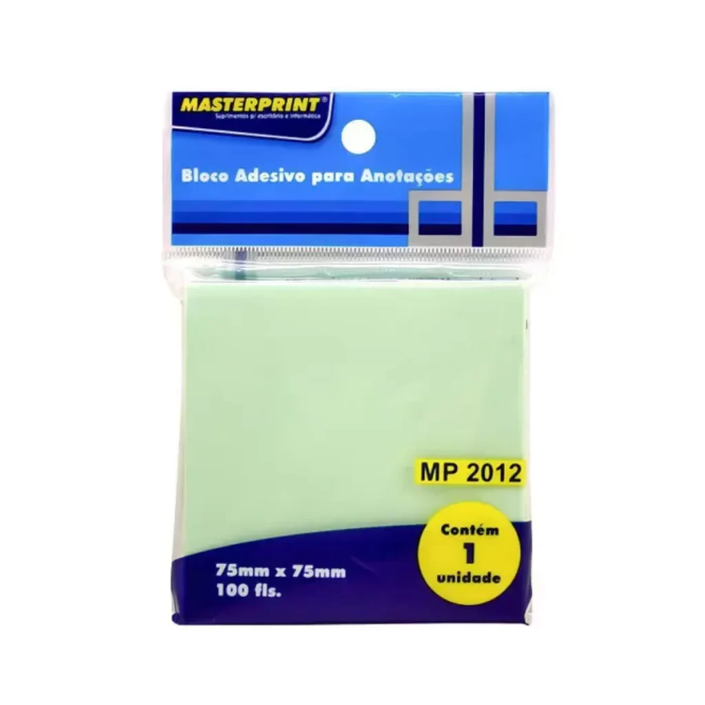 Bloco adesivo anotações verde 75MMX75MM Masterprint 100 folhas