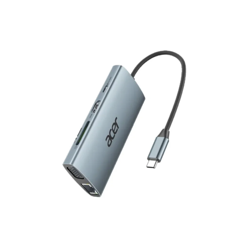 Adaptador Acer ODK390 USB-c 9 em 1 hdmi vga RJ45 sd USB 3.1 e pd 100W