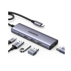 Adaptador UGREEN USB-C 5 em 1 com 3 USB 3.0, HDMI 4K e USB-C PD 100W CM511 — H&H Suprimentos Corporativos