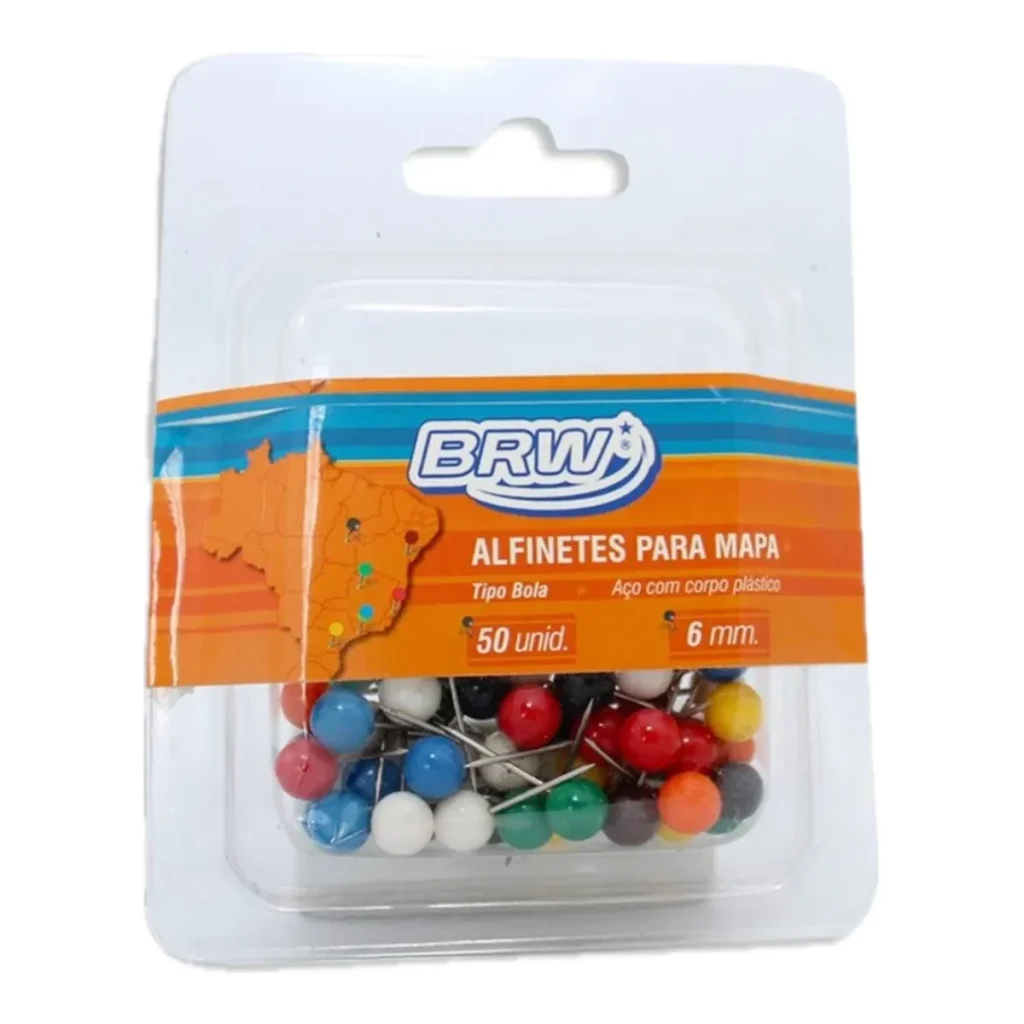 Alfinete para mapa 6 mm cabeça bola caixa com 50 unidades AB0650