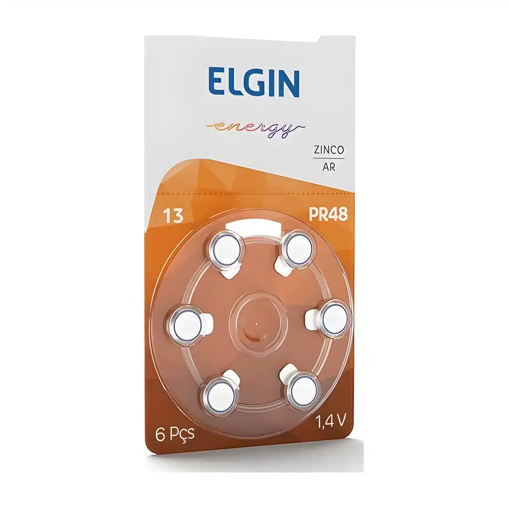 Bateria auditiva Elgin 13 PR48 Blister com 6 unidades