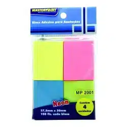 Bloco Adesivo para Anotações Masterprint MP2001 4 Cores Neon — H&H Suprimentos Corporativos