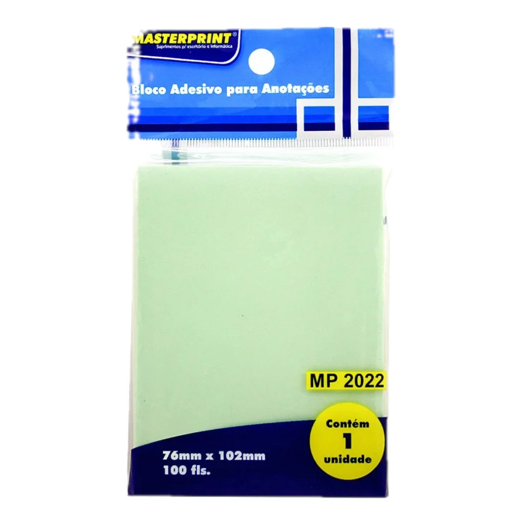 Bloco adesivo para anotações Masterprint MP2022 verde 76 x 102 mm