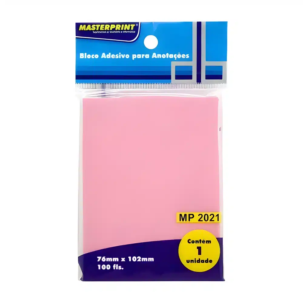Bloco adesivo para anotações rosa 76 x 102 mm Masterprint 100 folhas