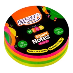Bloco Adesivo BRW Smart Notes Round 70x70 mm Neon 200 Folhas — H&H Suprimentos Corporativos