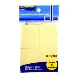 Bloco Adesivo para Anotações MasterPrint MP2000 Amarelo 37,5 x 50 mm (4 Blocos de 100) — H&H Suprimentos Corporativos