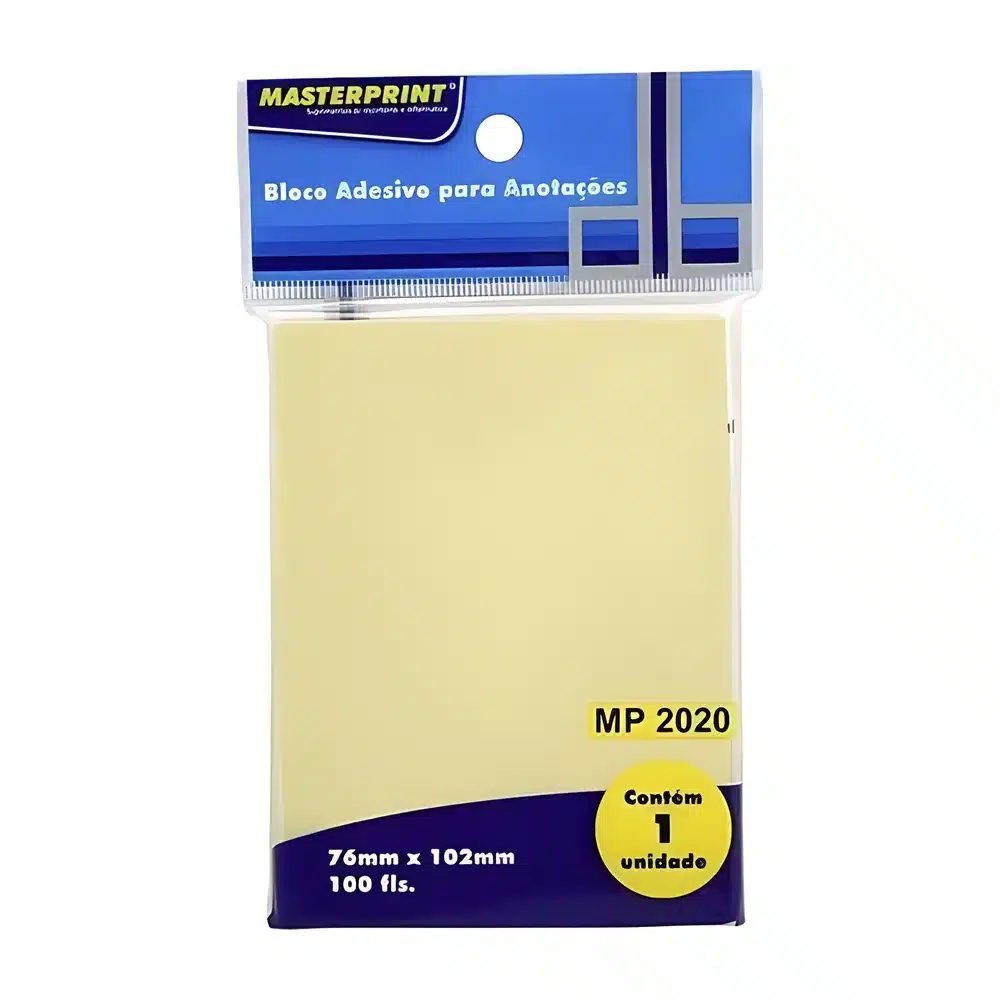 Bloco adesivo para anotações Masterprint MP2020 amarelo 76 x 102 mm (100 folhas)