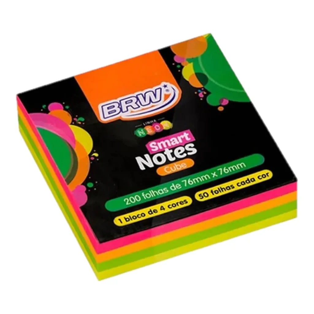 Bloco adesivo Smart Notes cube 76 x 76 mm Neon 200 folhas