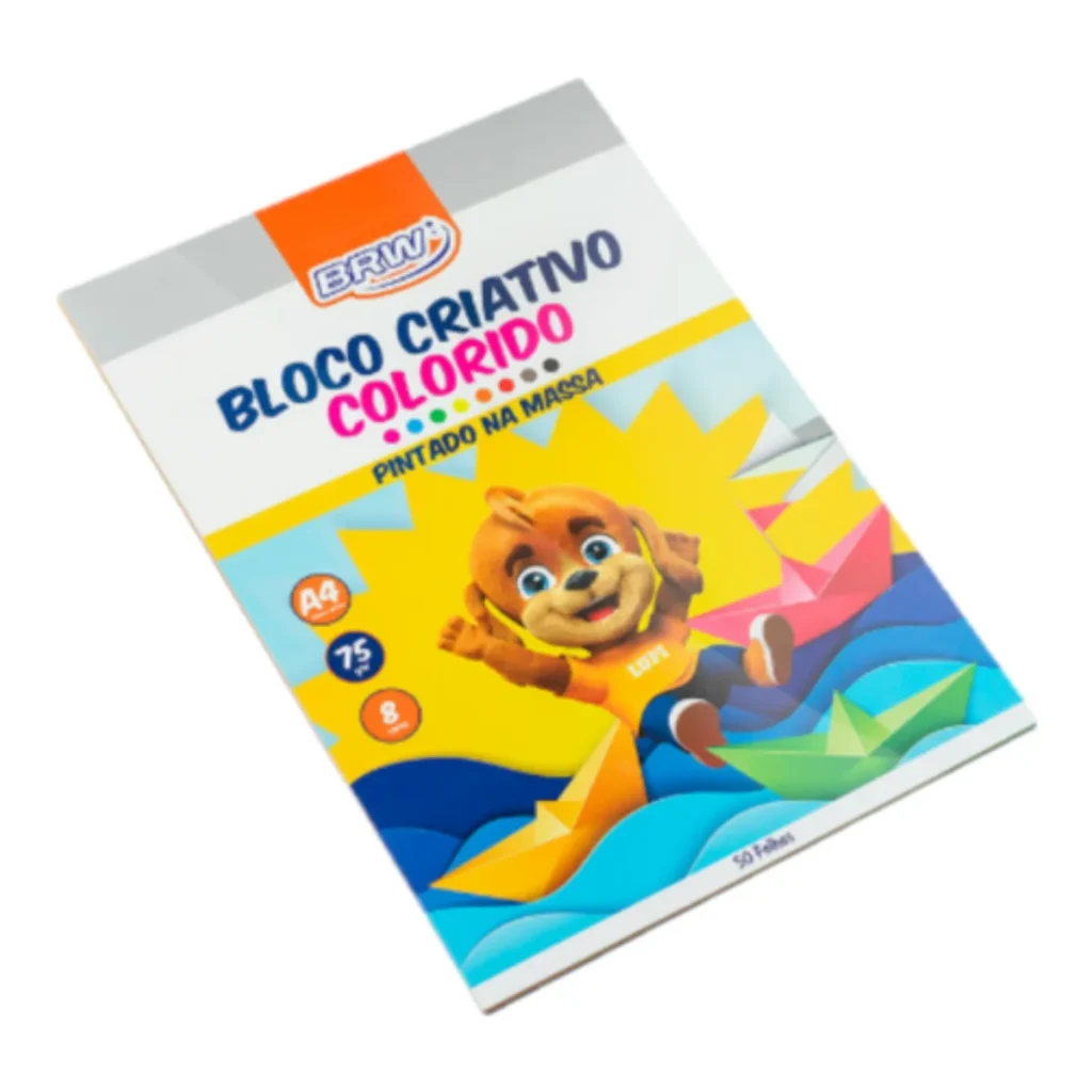 Bloco criativo colorido A4 8 cores 75 g 50 folhas