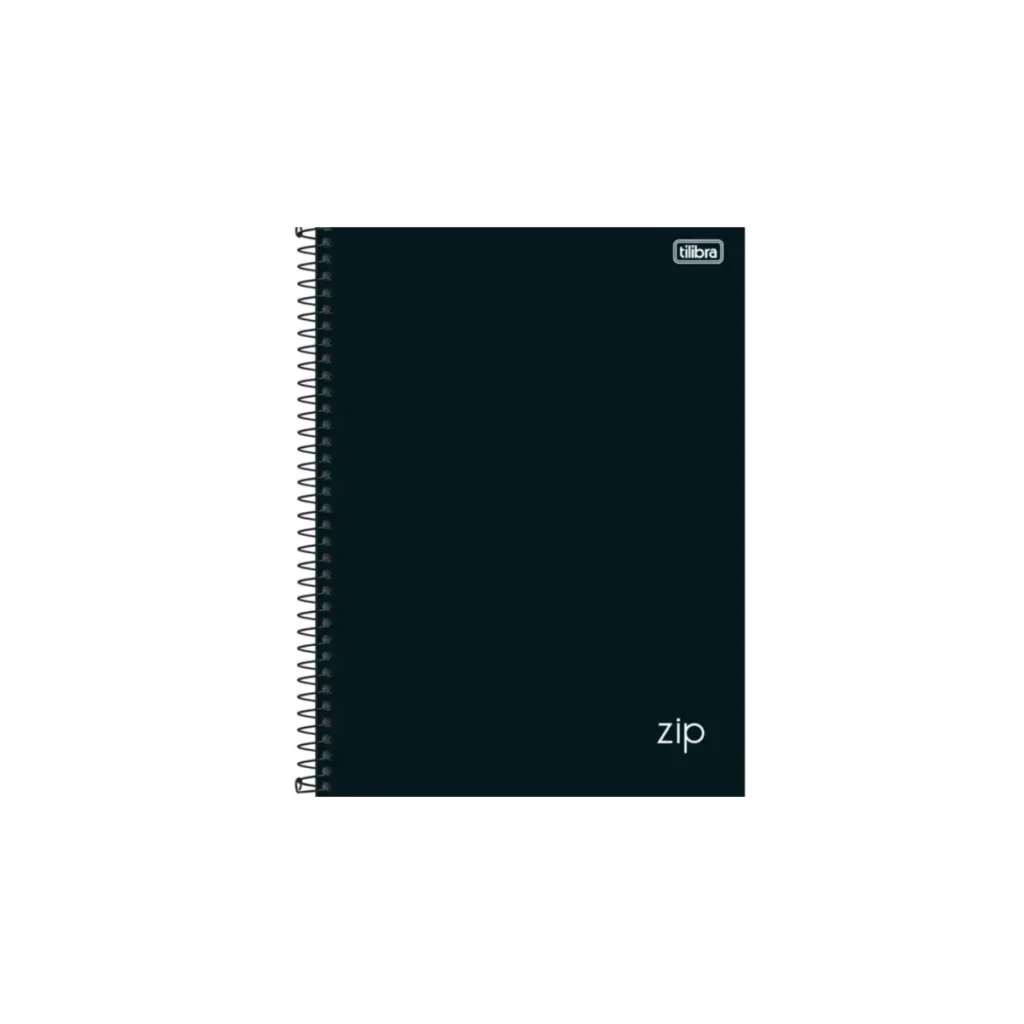 Caderno universitário capa dura espiral preto zip 10 matérias 160 folhas