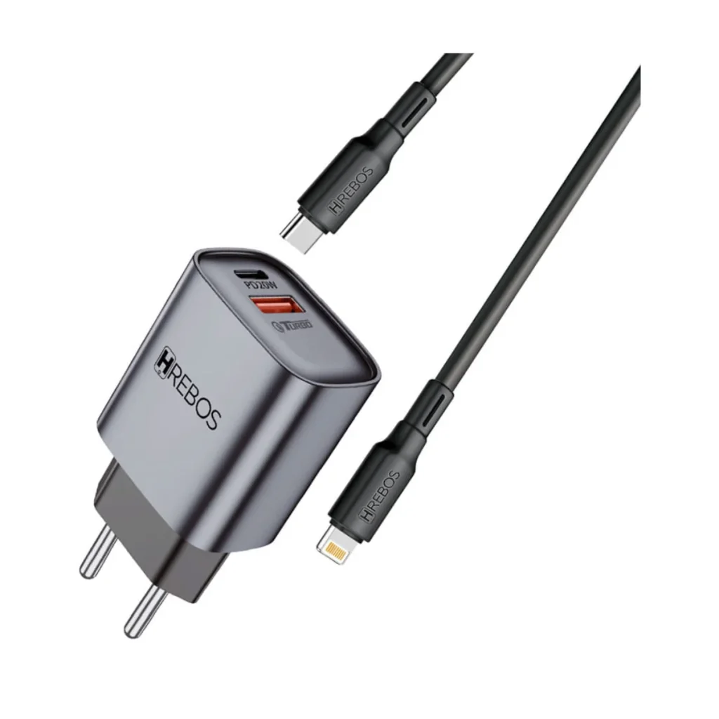 Carregador de parede hrebos neo charge 20W USB-c e USB-a com cabo lightning C...