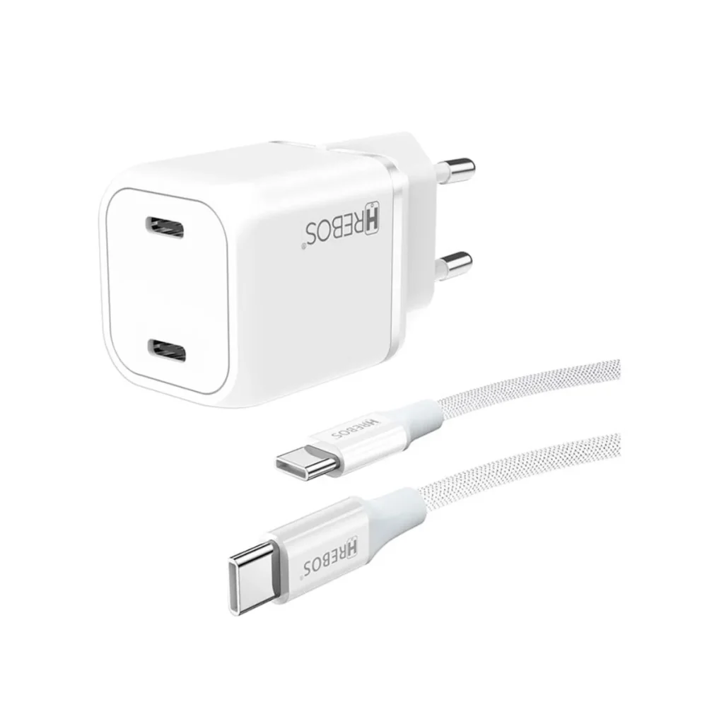 Carregador de parede hrebos premium CRG-501C duplo USB-c com cabo