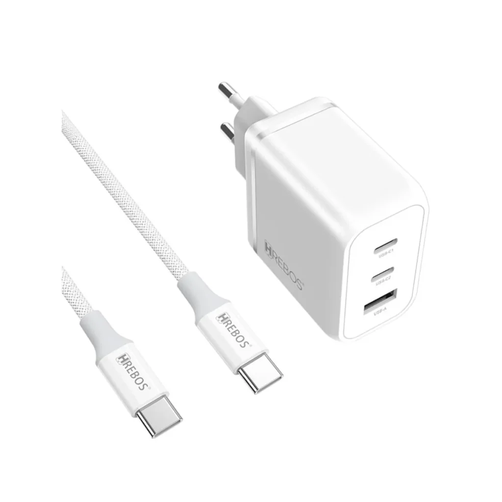 Carregador de parede hrebos premium CRG-504C 65 w 2 USB-c e 1 USB com cabo