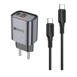Carregador Hrebos CRG-232C USB-C e USB-A 20 W com Cabo — H&H Suprimentos Corporativos