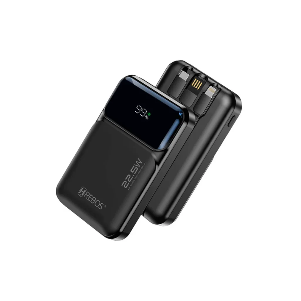 Carregador portátil hrebos PB-203 10.000 mah 22,5 w com cabos acoplados
