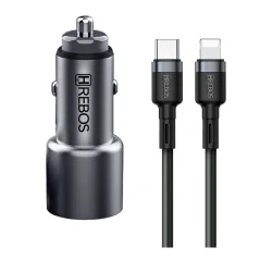 Carregador Veicular Hrebos CRV-203CI 60 W Duas USB-C com Cabo Cinza — H&H Suprimentos Corporativos