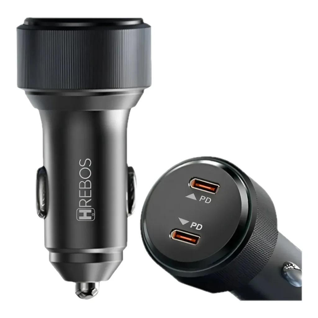 Carregador veicular hrebos CRV-209CC 60W com cabo USB-c preto