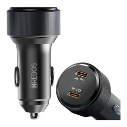 Carregador Veicular Hrebos CRV-209CC 60W com Cabo USB-C Preto — H&H Suprimentos Corporativos