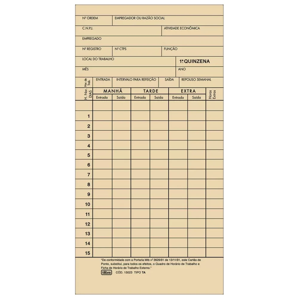 Cartão ponto mensal Tilibra ta 100 folhas