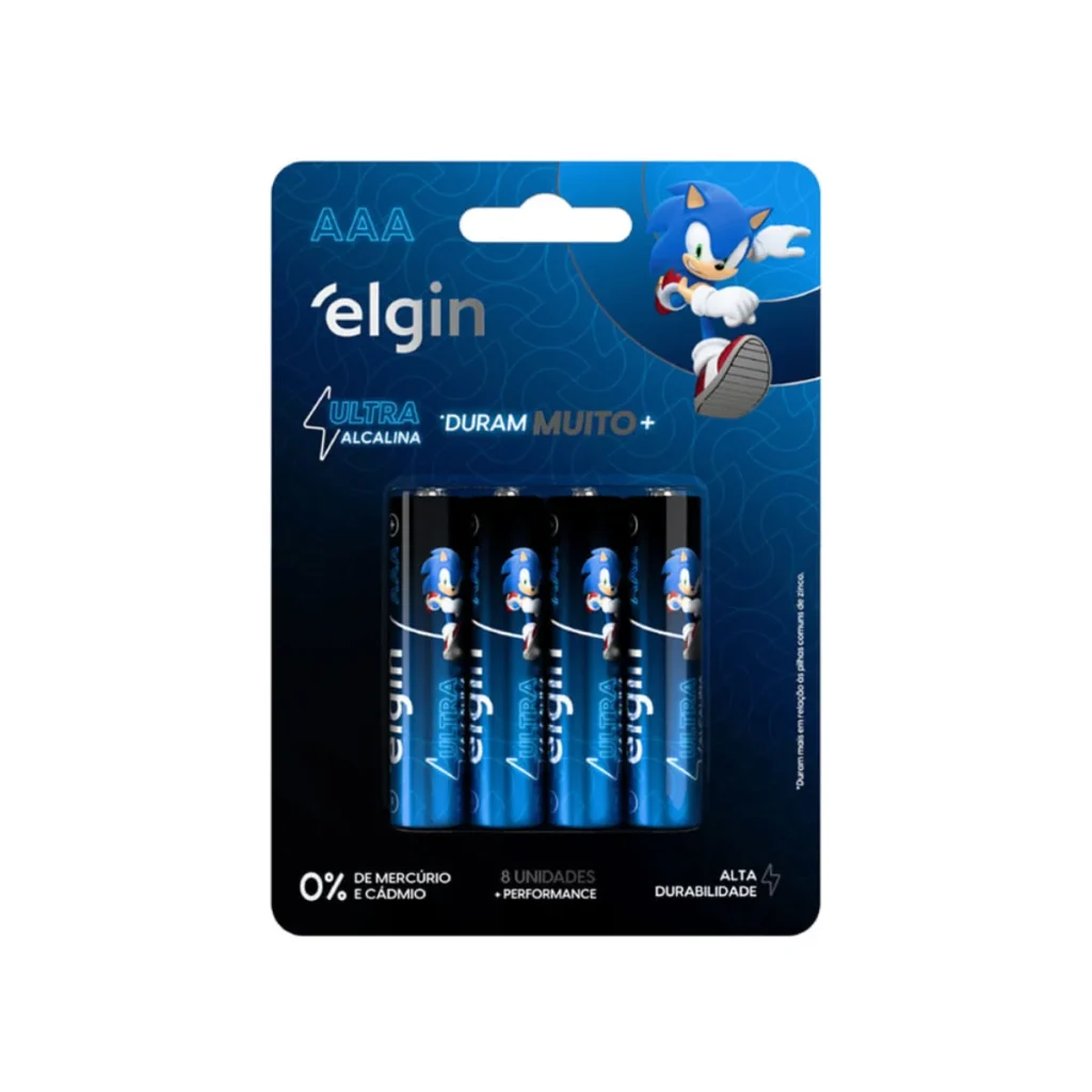 Cartela com 8 pilhas Elgin ultra alcalinas AAA 1,5 v