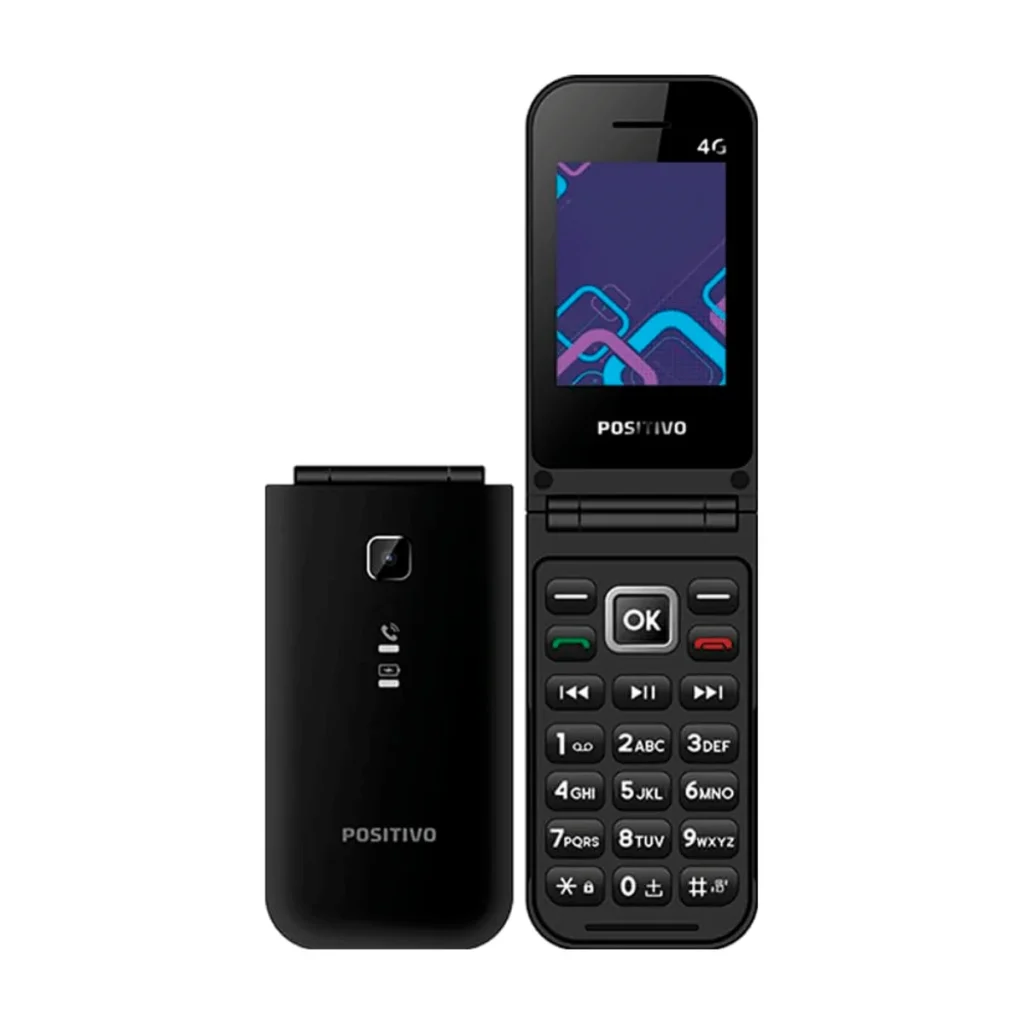 Celular positivo flip P51 4G dual sim tela 2,4 rádio fm