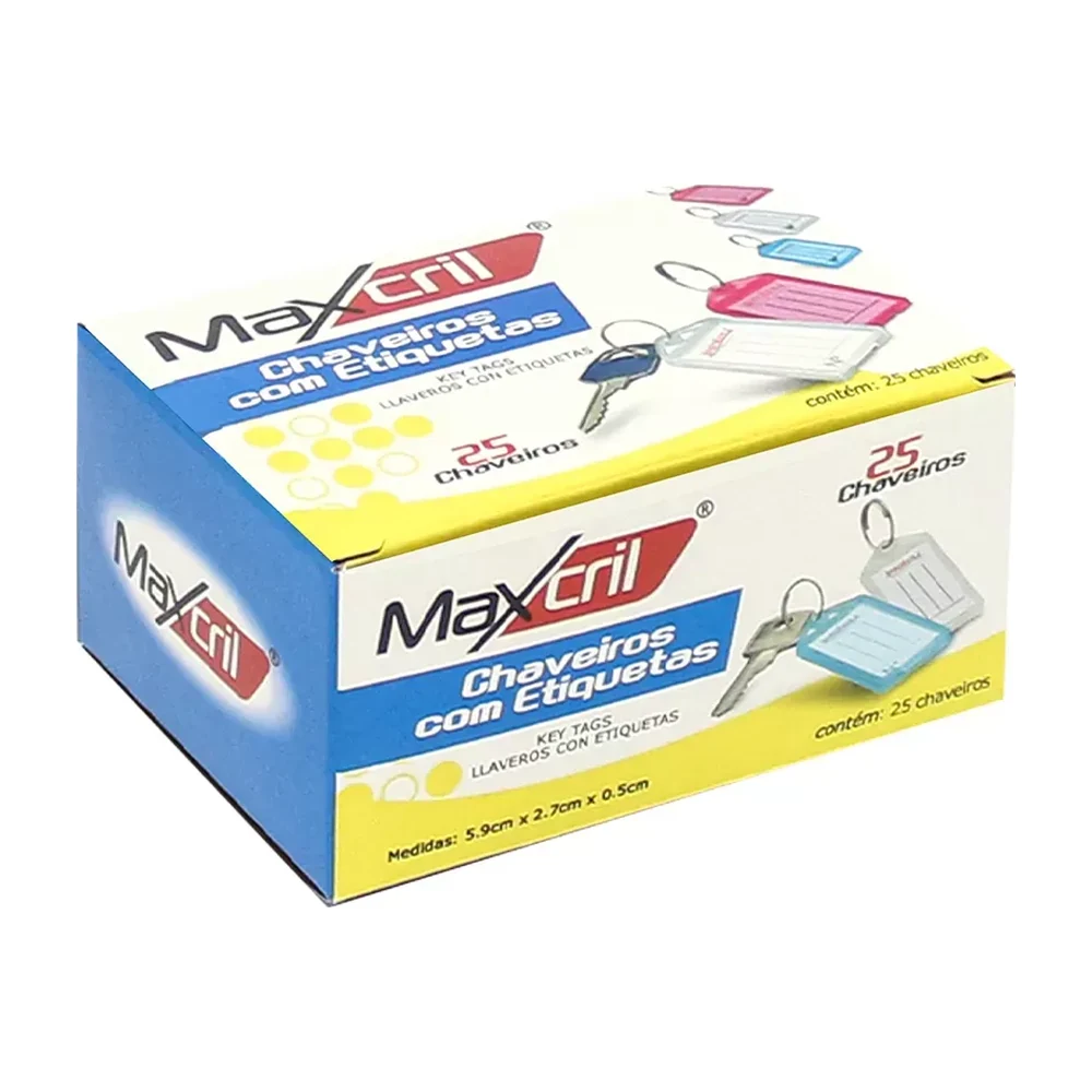 Chaveiro com etiqueta Maxcril caixa com 50