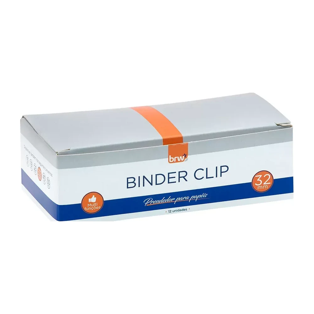 Clipes para papel binder 25 mm BRW preto (pote com 48 unidades)