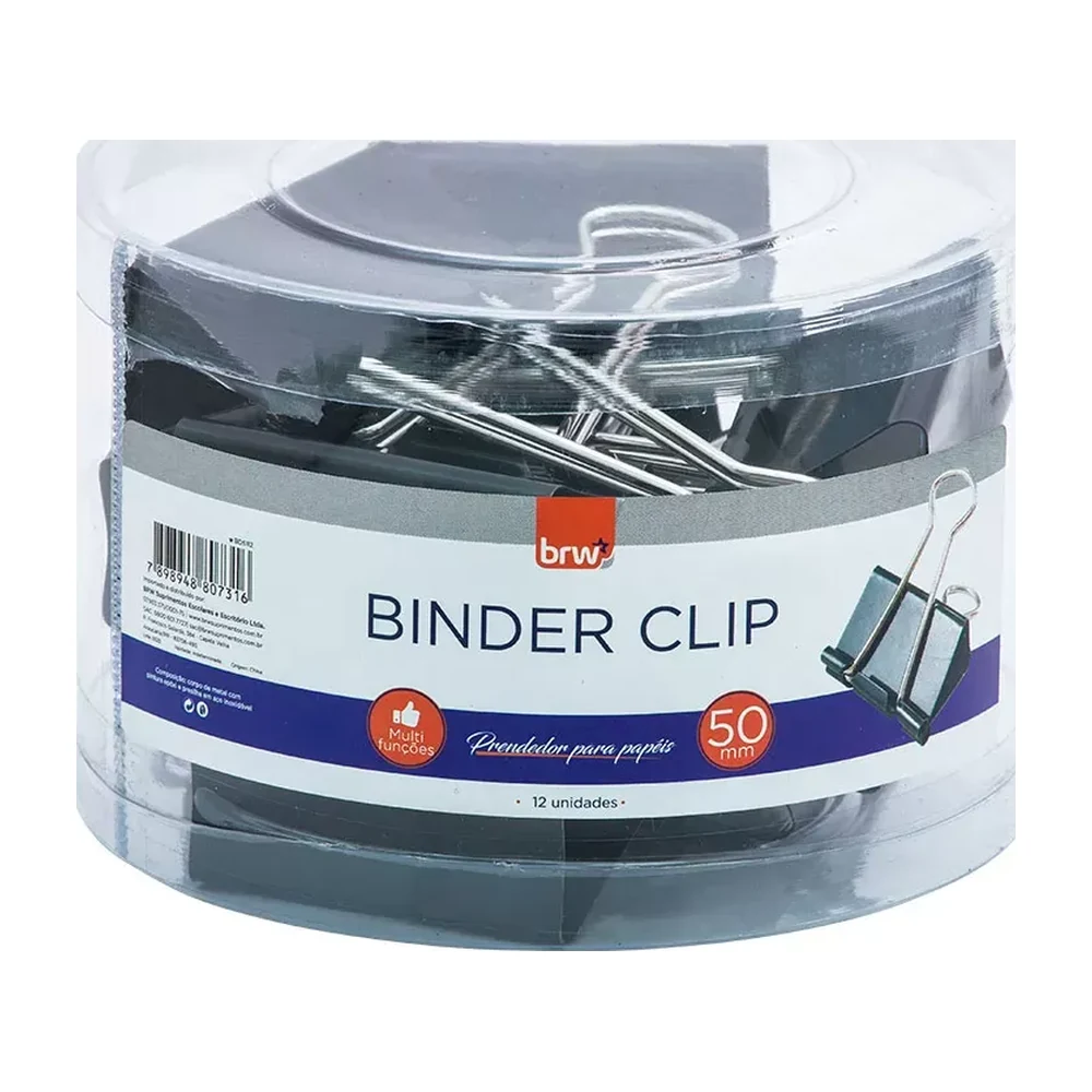 Clipes binder 50 mm BRW preto pote com 12