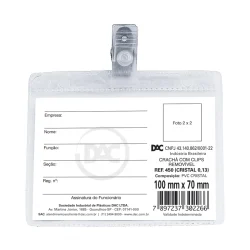 Crachá Horizontal com Presilha Removível DAC Pacote com 50 — H&H Suprimentos Corporativos