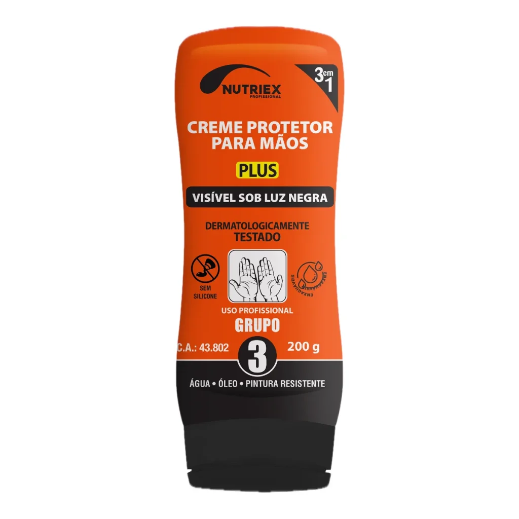 Creme protetor para mãos nutriex Plus grupo 3 (água, óleo e pintura)