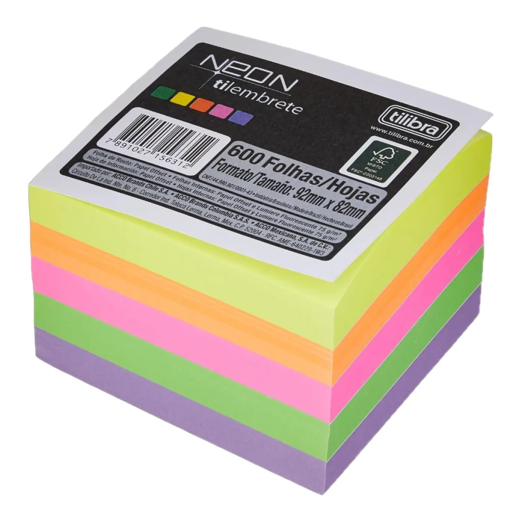 Cubo de recados Tilibra tilembrete Neon 600 folhas