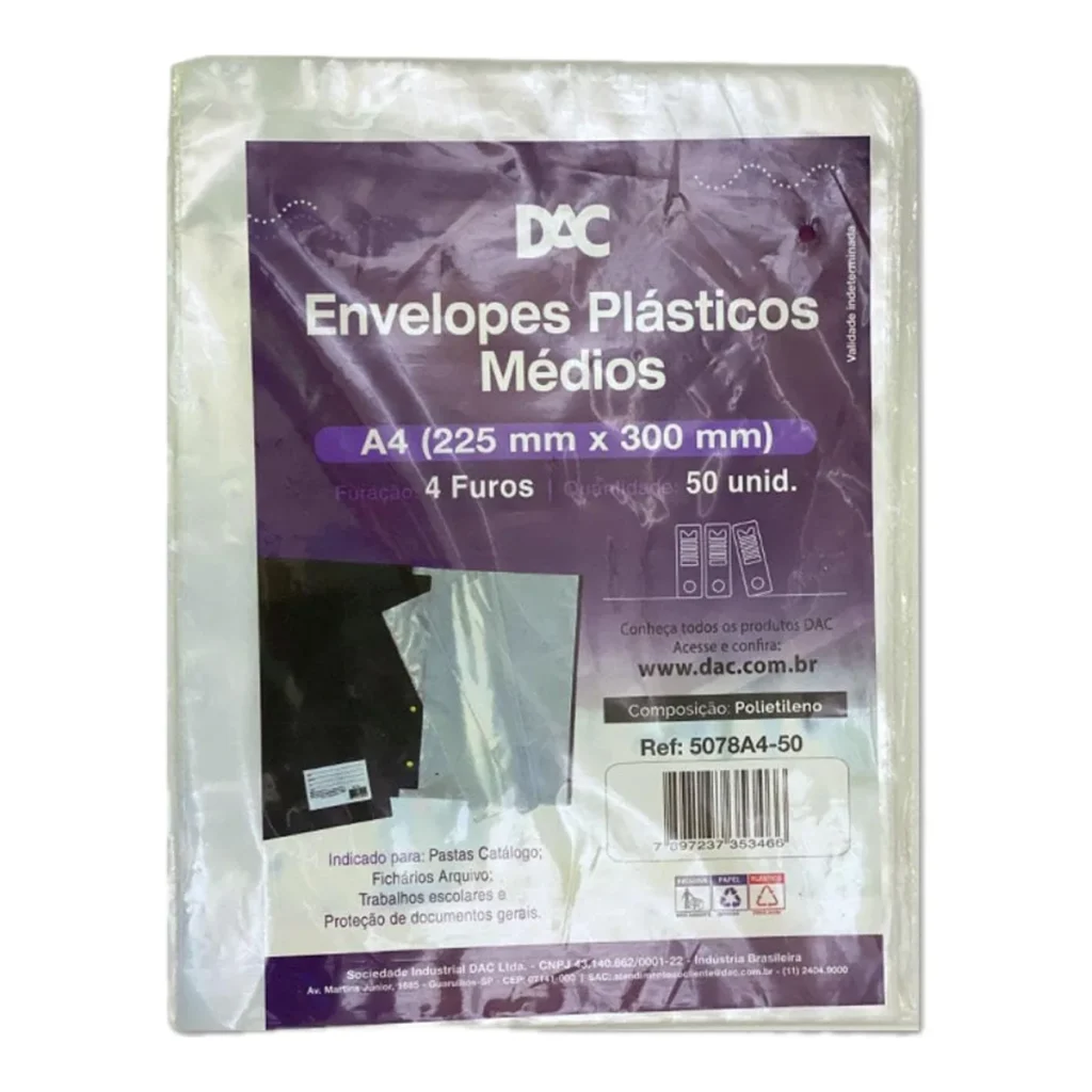 Envelope plástico 4 furos médio A4 DAC