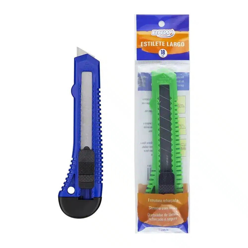 Estilete largo 18 mm plástico cores sortidas BRW ES1801