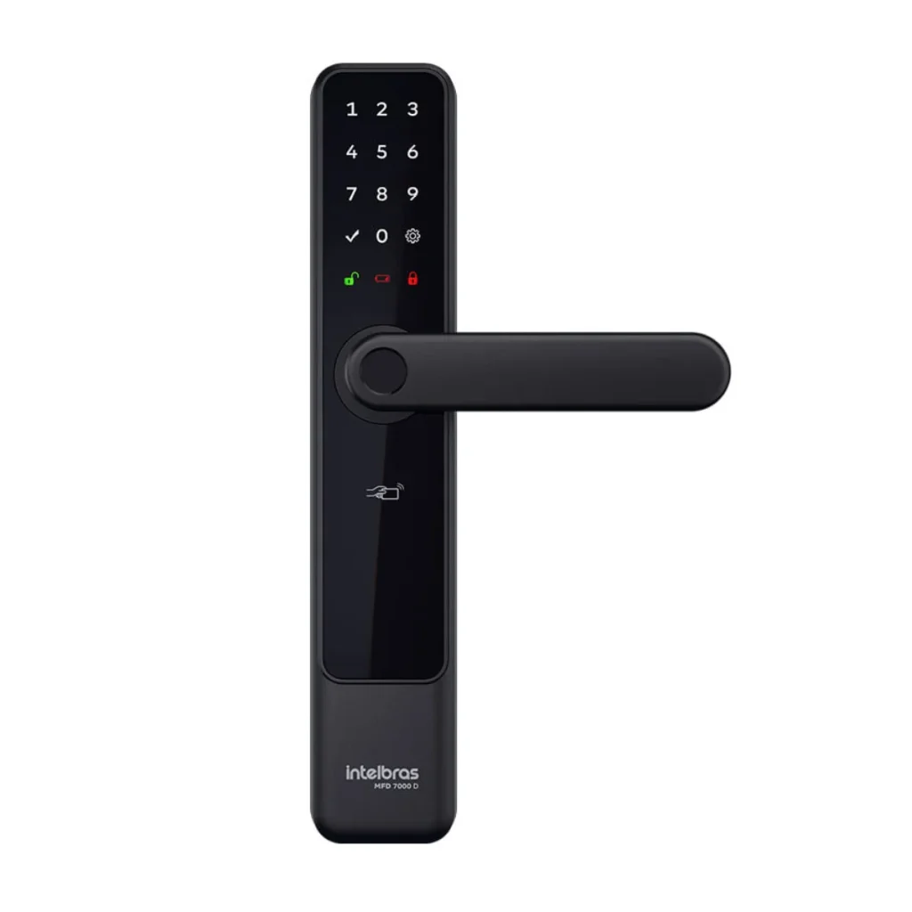 Fechadura digital Intelbras mfd 7000 d com biometria senha tag e app preta