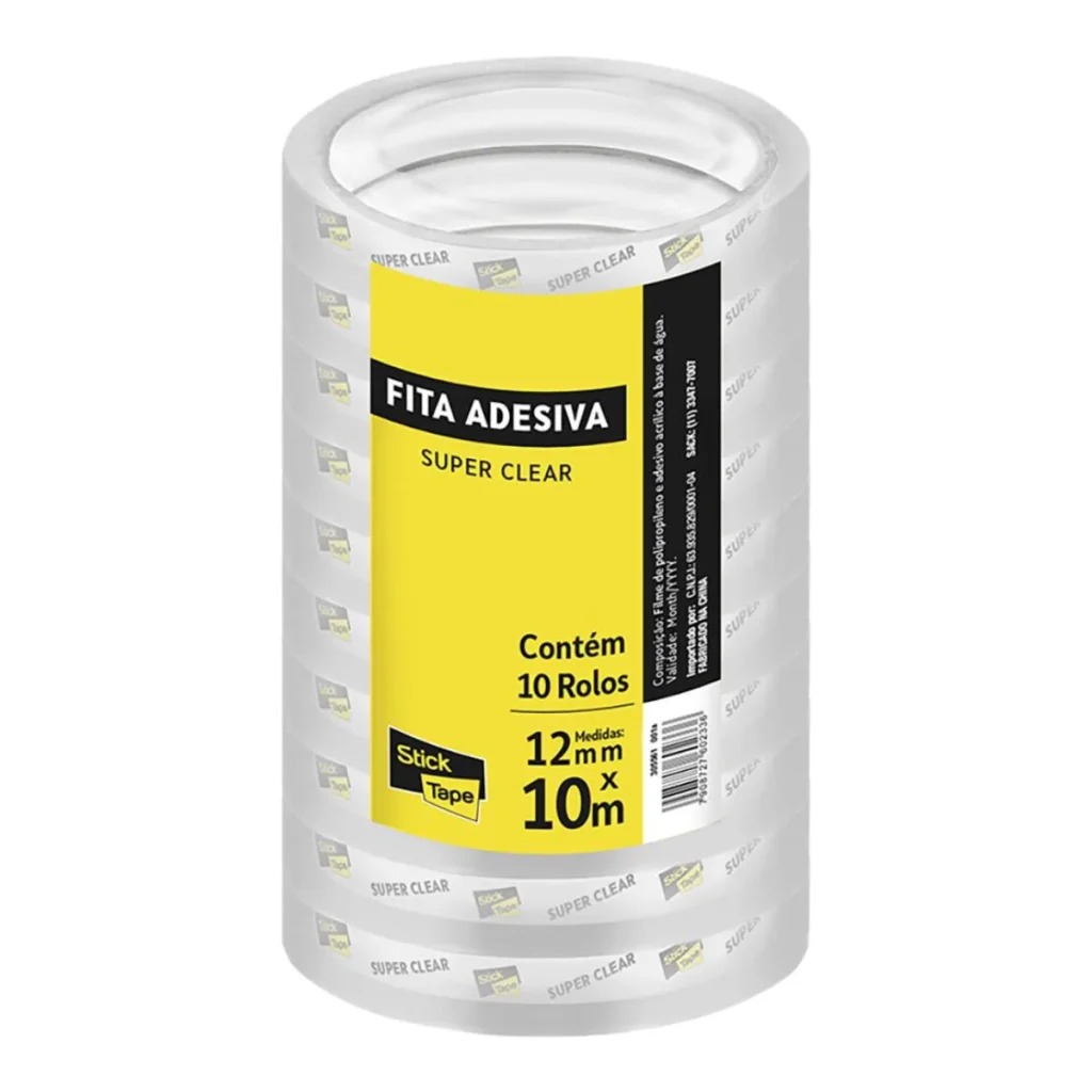 Fita adesiva de polipropileno Super clean 12 mm x 10 m (pacote com 12)