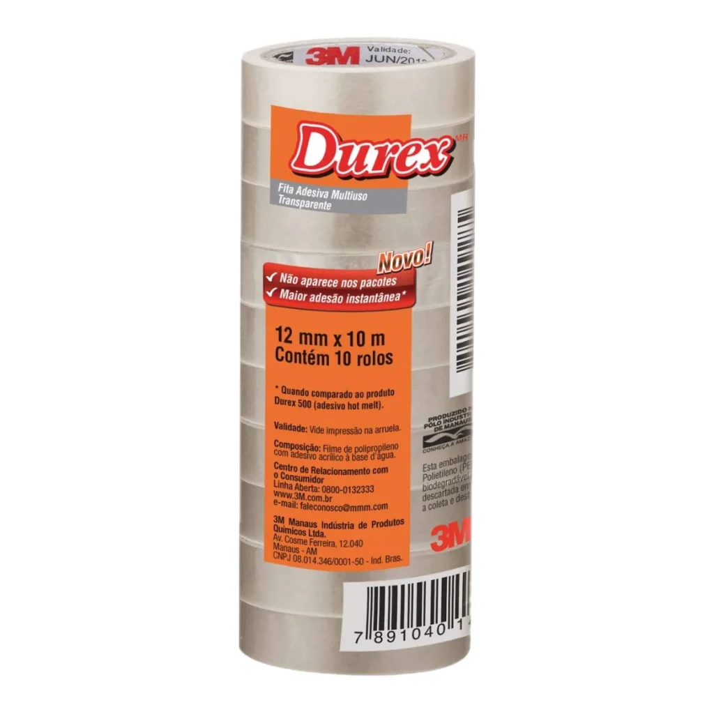Fita adesiva transparente 3M Durex 12 mm x 10 m