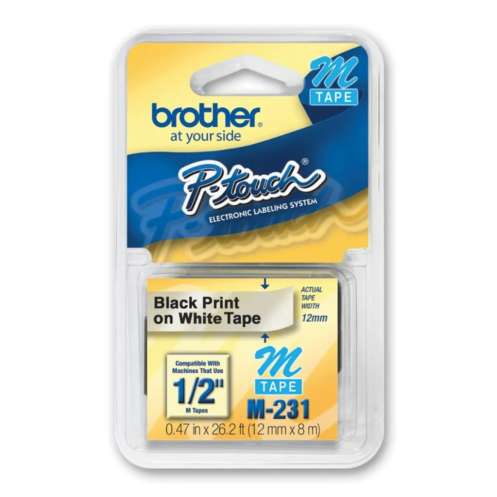 Fita para rotulador Brother M231 branca com escrita preta original