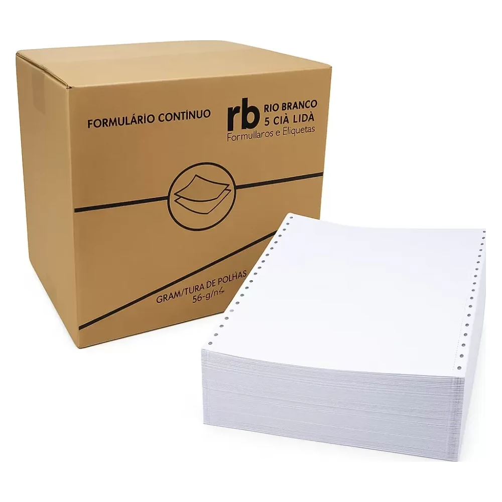 Formulário contínuo 80 colunas 1 via branco 56 g caixa com 3.000 folhas