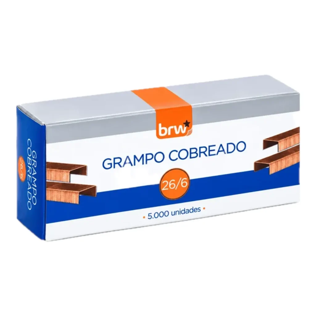 Grampo cobreado BRW 26/6 caixa com 5.000 unidades