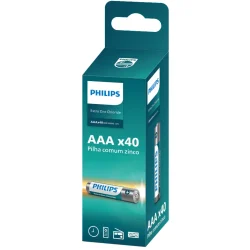 Pilha Philips Zinco AAA 1,5V Pack com 40 Unidades