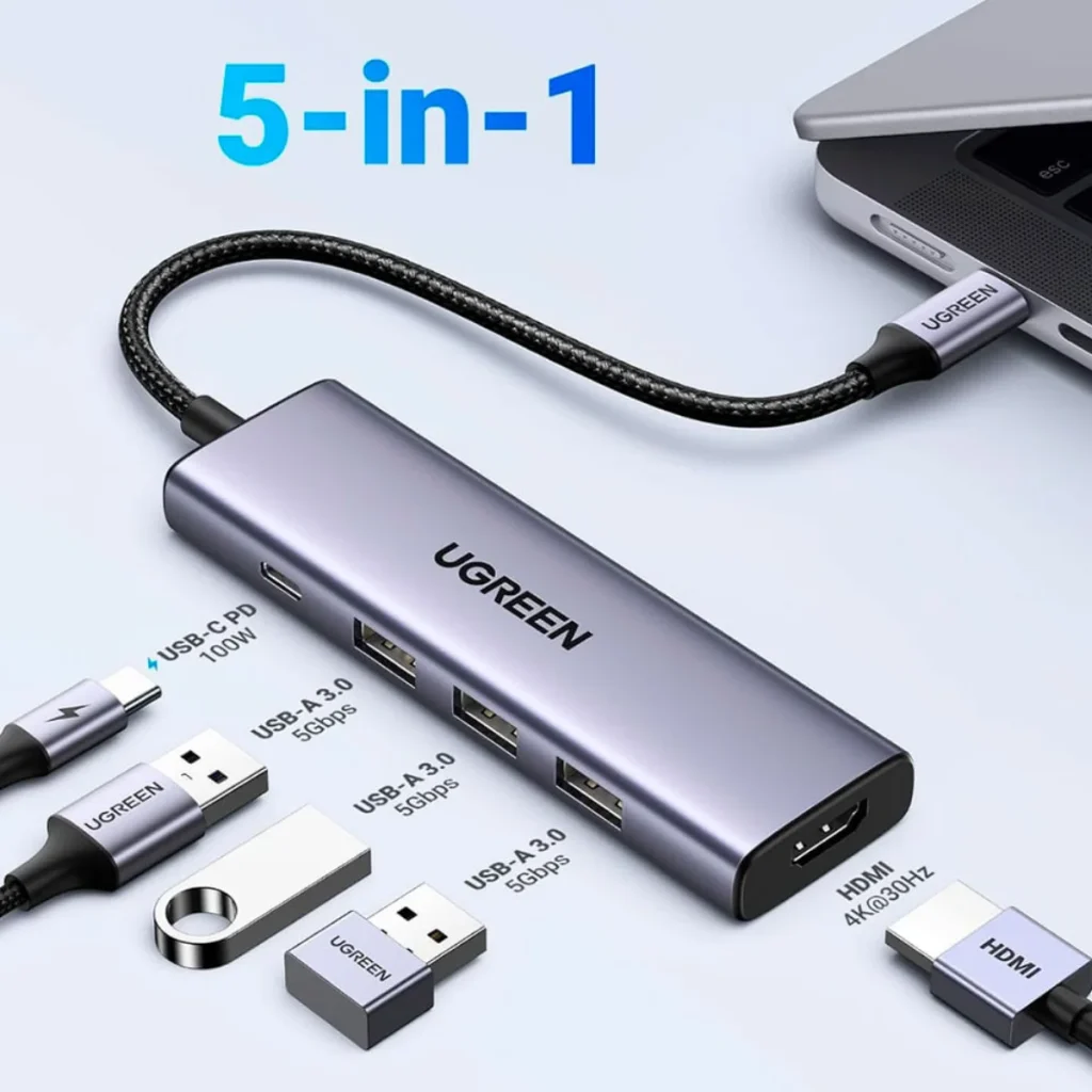 Hub adaptador ugreen CM511 USB-c para hdmi 4K, 3 USB-a e pd 100 w